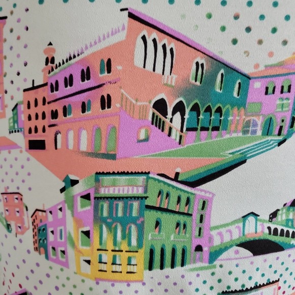 Pink Owl Vibrant Colorful City Scene 3/4 Sleeve Top Small - Picture 10 of 11